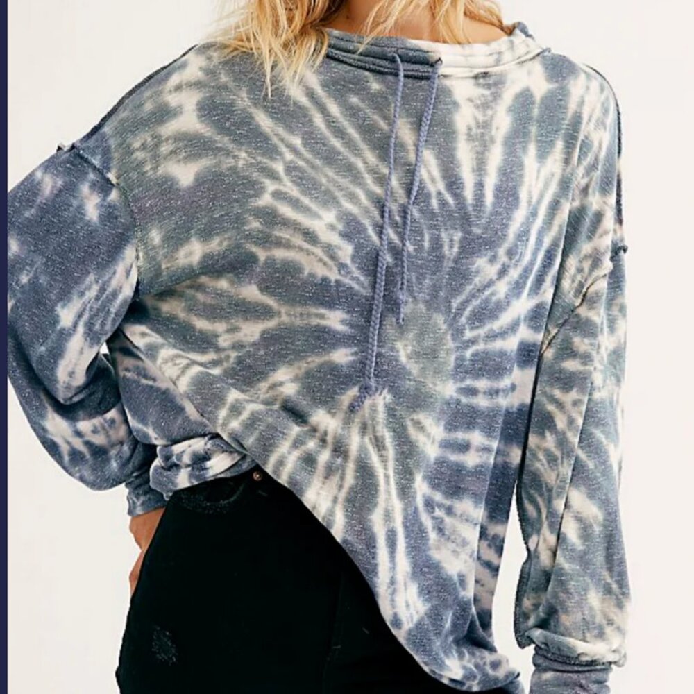 Free People We The Free Blue Combo Best Catch Tie-Dye Tee Tunic small